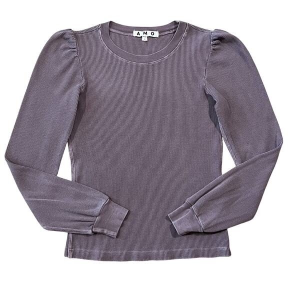 Amo Girly Thermal Waffle Knit Long Sleeve Puff Sleeve Purple Size Small - Picture 1 of 5